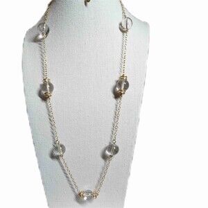 J Crew Glass Bead Necklace Gold Clear Long Chain